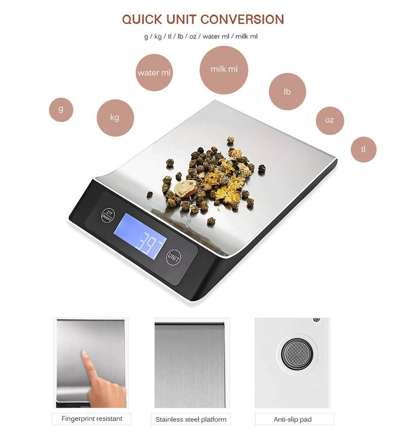 BLAPOXE Electronic Kitchen Scale 33 lb15kg Capacity Multifunction Accurate Food Weighing Scale Stainless Steel Large Capacity Kitchen Scale for Baking Cooking Tare Function - Image 4