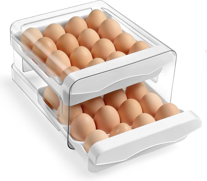 ZIPRON Egg Holder for Fridge 2 Layers Fresh Egg Storage Container Organizer Bin Clear Stackable Plastic 32 Egg Tray with Handles For Fridge Kitchen Home - Image 1