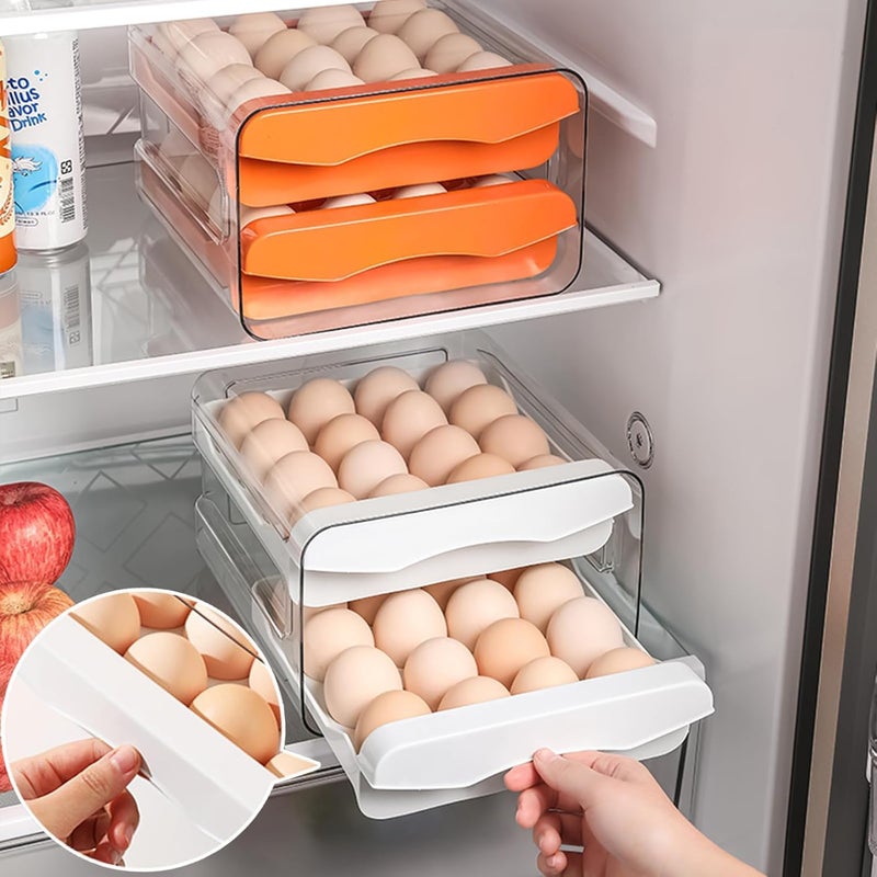 ZIPRON Egg Holder for Fridge 2 Layers Fresh Egg Storage Container Organizer Bin Clear Stackable Plastic 32 Egg Tray with Handles For Fridge Kitchen Home - Image 3