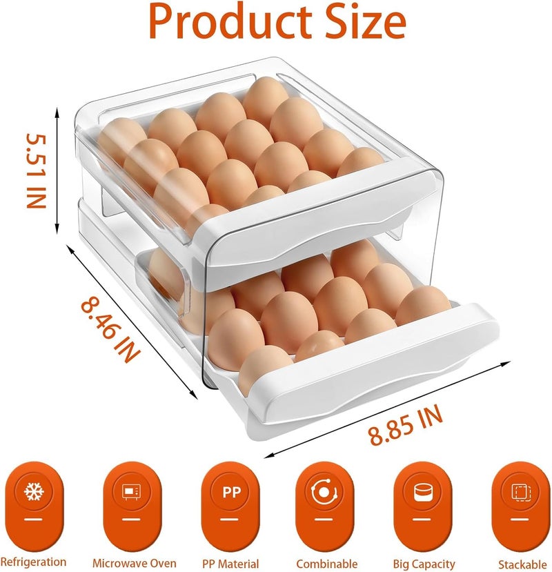 ZIPRON Egg Holder for Fridge 2 Layers Fresh Egg Storage Container Organizer Bin Clear Stackable Plastic 32 Egg Tray with Handles For Fridge Kitchen Home - Image 2