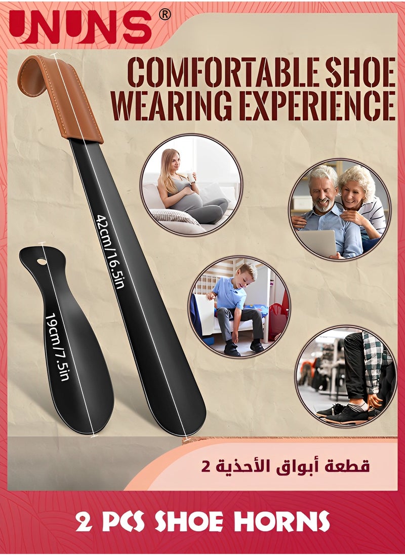 UNUNS Shoe Horns,2 Pack Household Shoehorn,42cm Long Shoehorn With Leather Handle+19cm Metal Short Shoehorn,Shoes Spoon Stick Shoes Helper For Men Women Seniors Kids,Portable For Travel/Family Daily Use  - Image 4