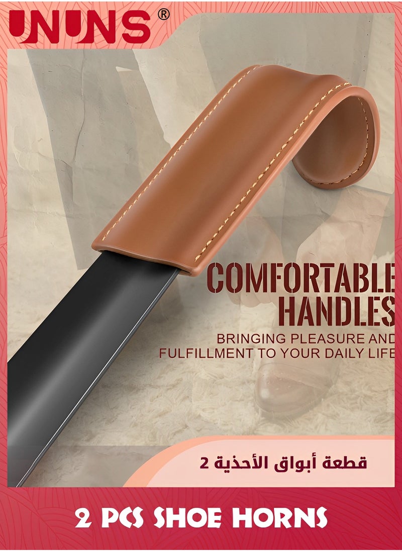 UNUNS Shoe Horns,2 Pack Household Shoehorn,42cm Long Shoehorn With Leather Handle+19cm Metal Short Shoehorn,Shoes Spoon Stick Shoes Helper For Men Women Seniors Kids,Portable For Travel/Family Daily Use  - Image 5