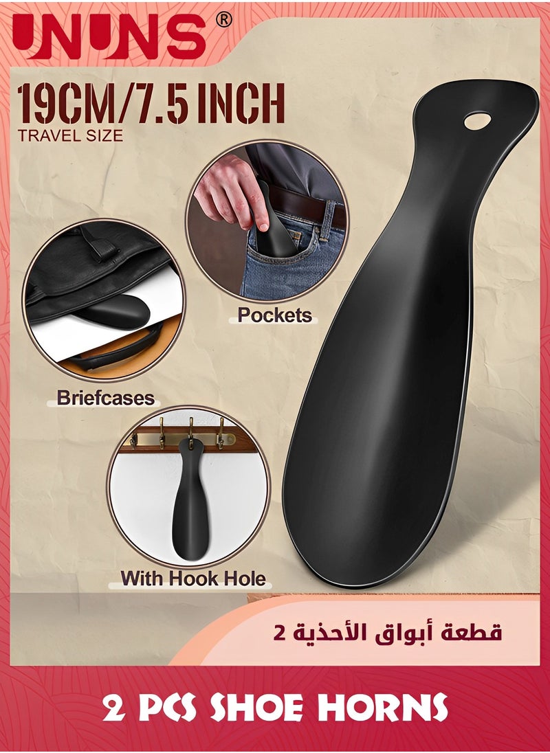 UNUNS Shoe Horns,2 Pack Household Shoehorn,42cm Long Shoehorn With Leather Handle+19cm Metal Short Shoehorn,Shoes Spoon Stick Shoes Helper For Men Women Seniors Kids,Portable For Travel/Family Daily Use  - Image 3