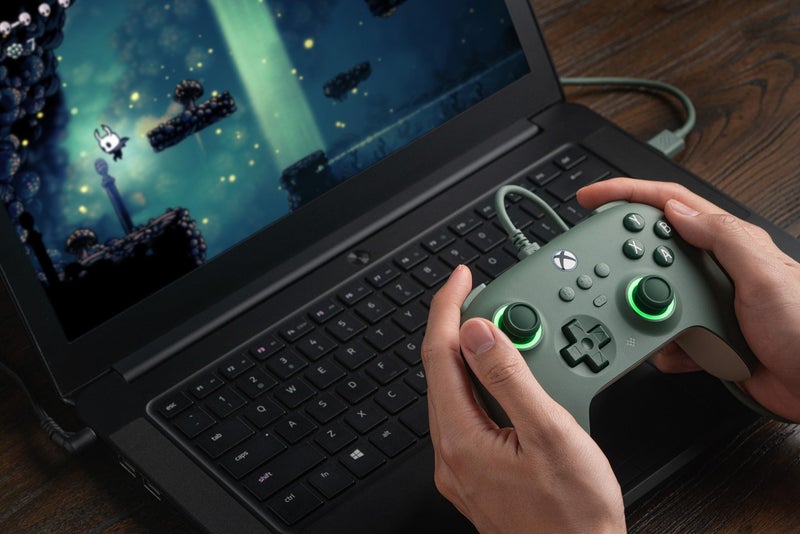 8Bitdo Ultimate C Wired Controller for Xbox with Hall Effect Joysticks and Triggers, RGB Lighting Fire Ring, Compatible with Xbox Series X|S, Xbox One, Windows 10/11- Officially Licensed (Dark Green)