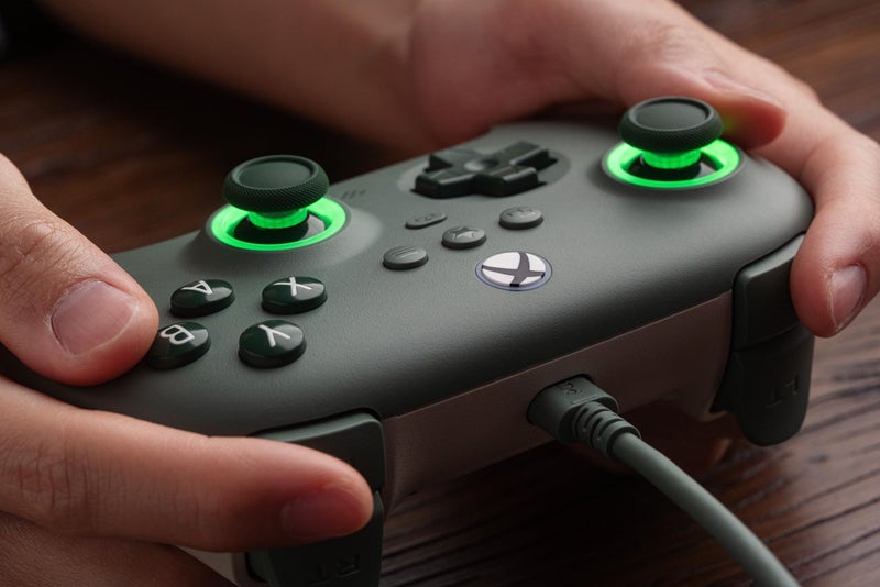 8Bitdo Ultimate C Wired Controller for Xbox with Hall Effect Joysticks and Triggers, RGB Lighting Fire Ring, Compatible with Xbox Series X|S, Xbox One, Windows 10/11- Officially Licensed (Dark Green)