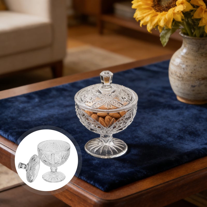 Glass Candy Jar with Lid - Decorative Apothecary Canister - Vintage Footed Pedestal Server - Clear Display Container for Sweets Buffet & Wedding Dessert - Image 1