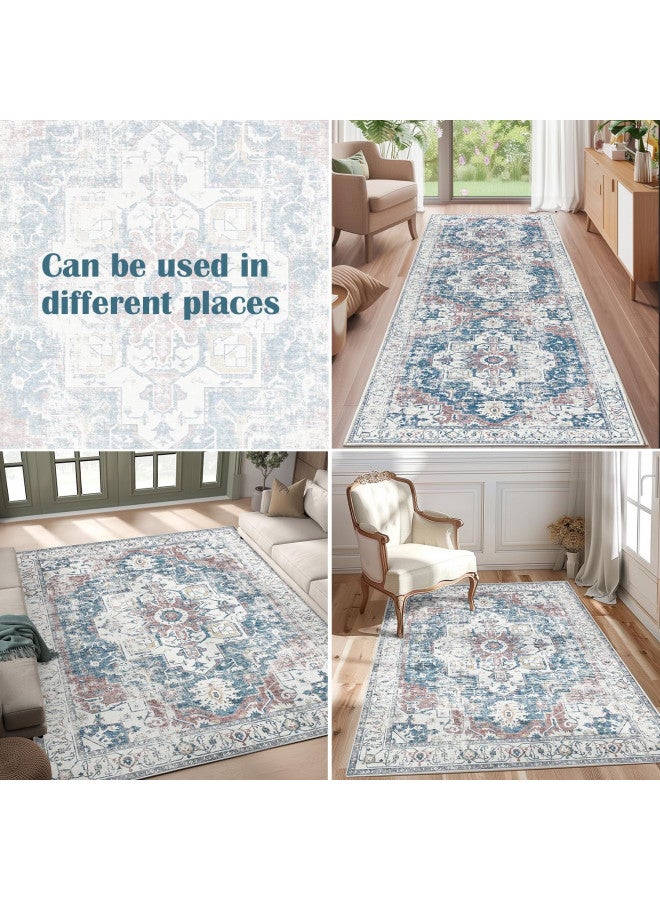 jinchan jinchan Area Rug 8x10 Washable Rug Vintage Rug Indoor Floor Cover Print Distressed Carpet Navy Blue Multi Thin Rug Chenille Mat Foldable Accent Rug Lightweight Kitchen Living Room Bedroom Dining Room  - Image 3