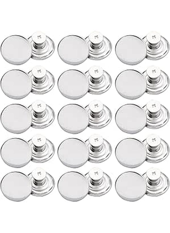 48 Metal Adjustable No Sew Jeans Buttons Silver Detachable Fasteners For Waistband Repair - Image 1