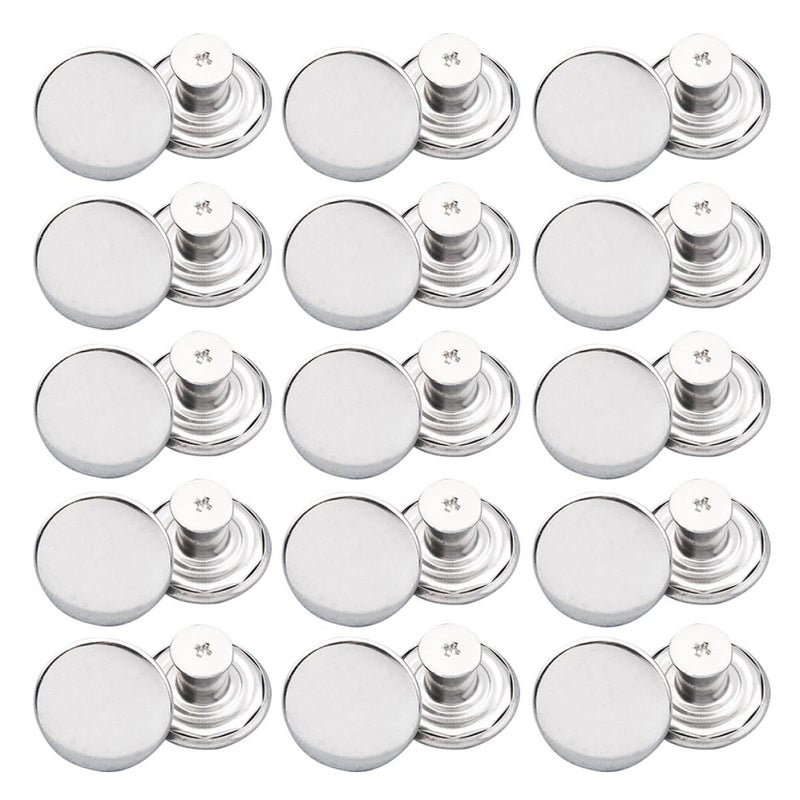 48 Metal Adjustable No Sew Jeans Buttons Silver Detachable Fasteners For Waistband Repair - Image 2