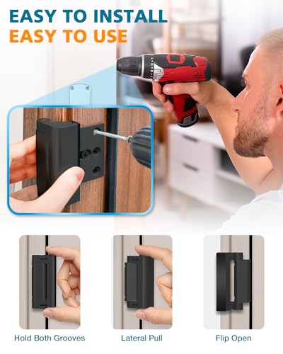 WINONLY Home Security Door Reinforcement Lock - Child Proof Door Locks for Front Door Child Safety Lock High Door Locks for Kids Safety Withstand 800 lbs Top Flip Door Latch Lock for Inward Swinging Door - Image 3