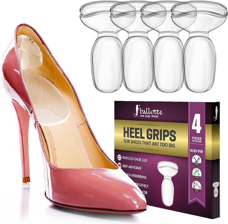 Silicone Heel Protectors, Foot Grips for Women, Soft Silicone Shoe Inserts for Big Shoes, Alleviates Slipping & Discomfort, Comfortable Cushioning for High Heels, 4-Pack (Tea Tree Tbars)