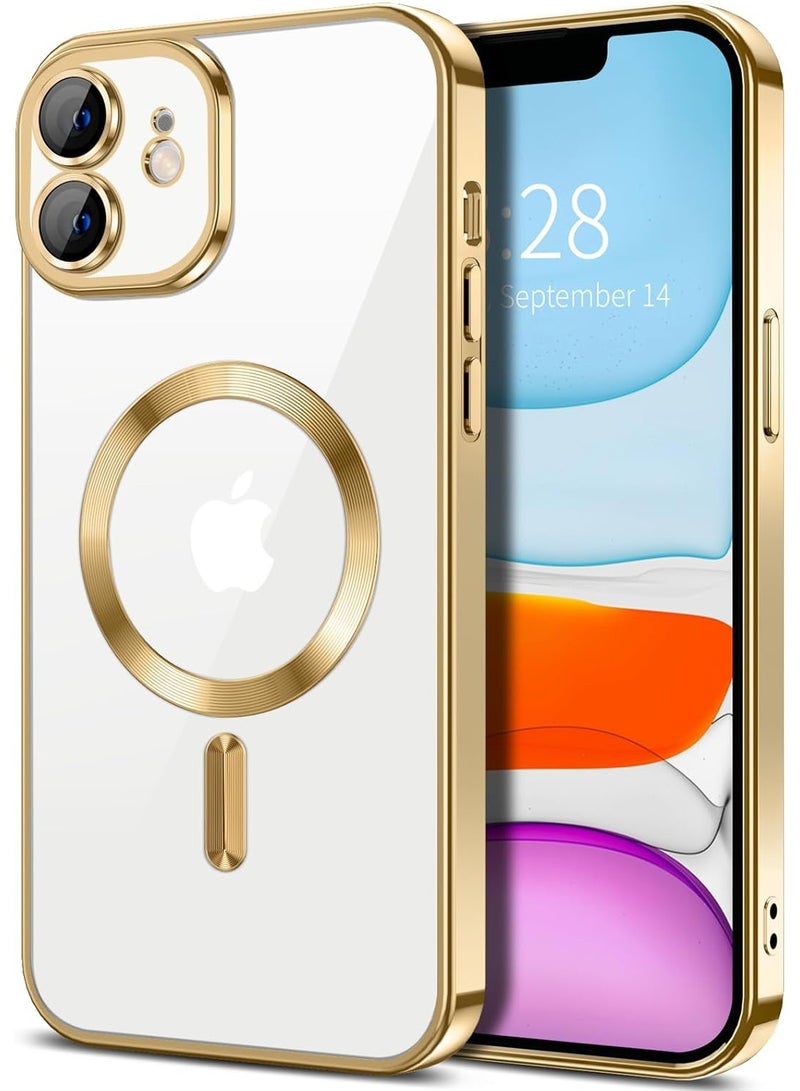 Electroplated Case For IPhone 11 Camera Lens Full Protection Compatible with MagSafe Wireless Charging, Shockproof Soft TPU Phone Magnetic Cover (Gold) - Image 1