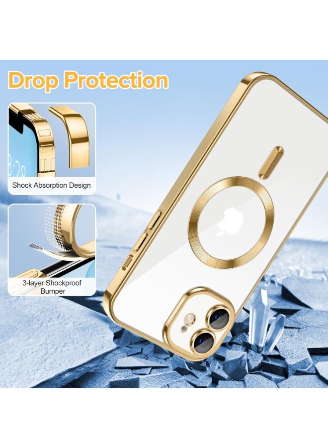 Electroplated Case For IPhone 11 Camera Lens Full Protection Compatible with MagSafe Wireless Charging, Shockproof Soft TPU Phone Magnetic Cover (Gold) - Image 3