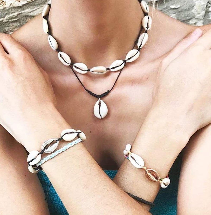 Nackiy Seashell Necklace Choker For Women Summer Hawaiian Style Braided Rope Natural Shell Necklace(Black Braided Rope) - Image 5