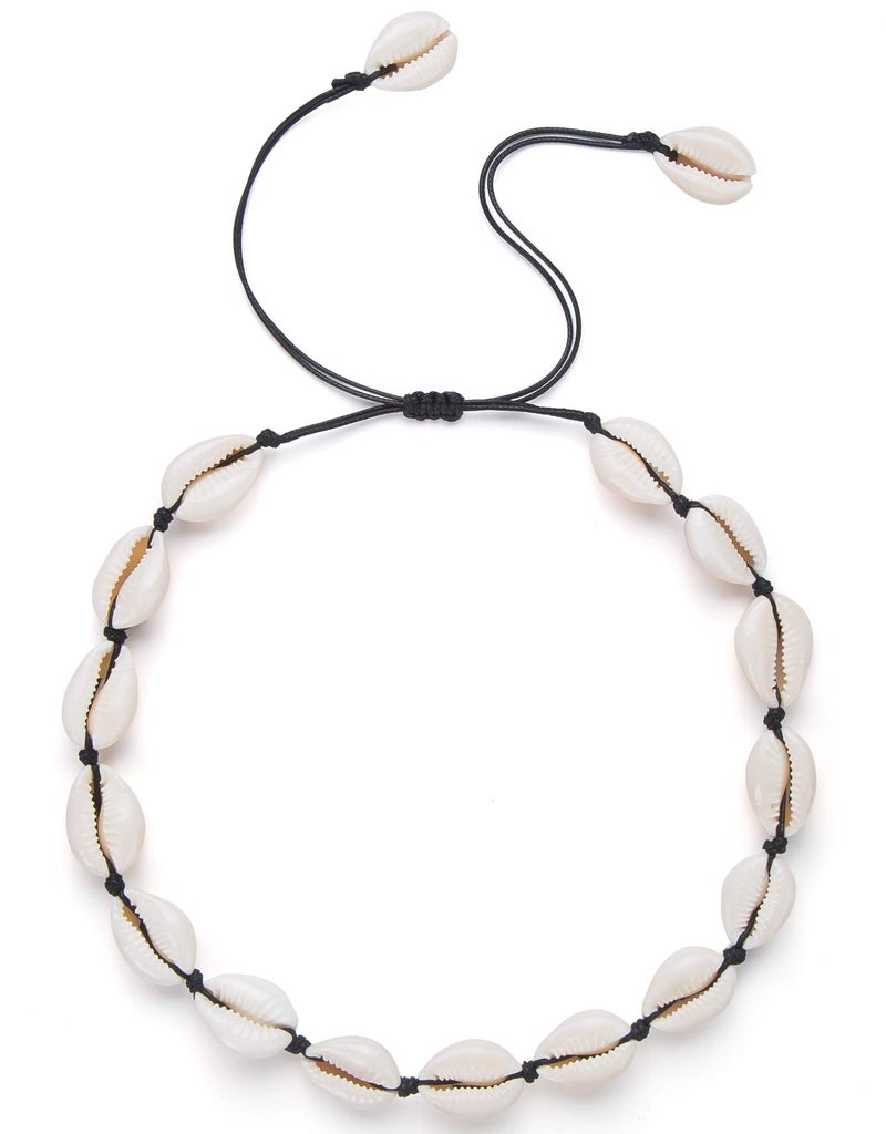 Nackiy Seashell Necklace Choker For Women Summer Hawaiian Style Braided Rope Natural Shell Necklace(Black Braided Rope) - Image 1