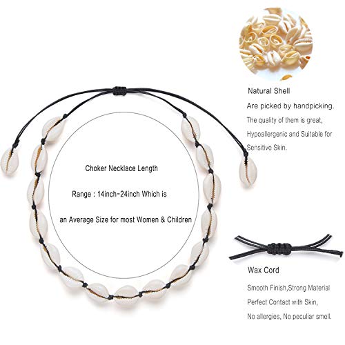 Nackiy Seashell Necklace Choker For Women Summer Hawaiian Style Braided Rope Natural Shell Necklace(Black Braided Rope) - Image 2