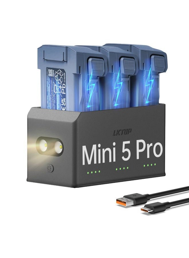LKTOP 100W Mini 5 Pro Parallel Charging Hub (2X Fast) for DJI Mini 5 Pro Drone Accessories Battery Charger USB-C Power Adapter, with Storage LED SOS Mode (Charge 3 Batteries Simultaneously: 1hr 10min) - Image 1