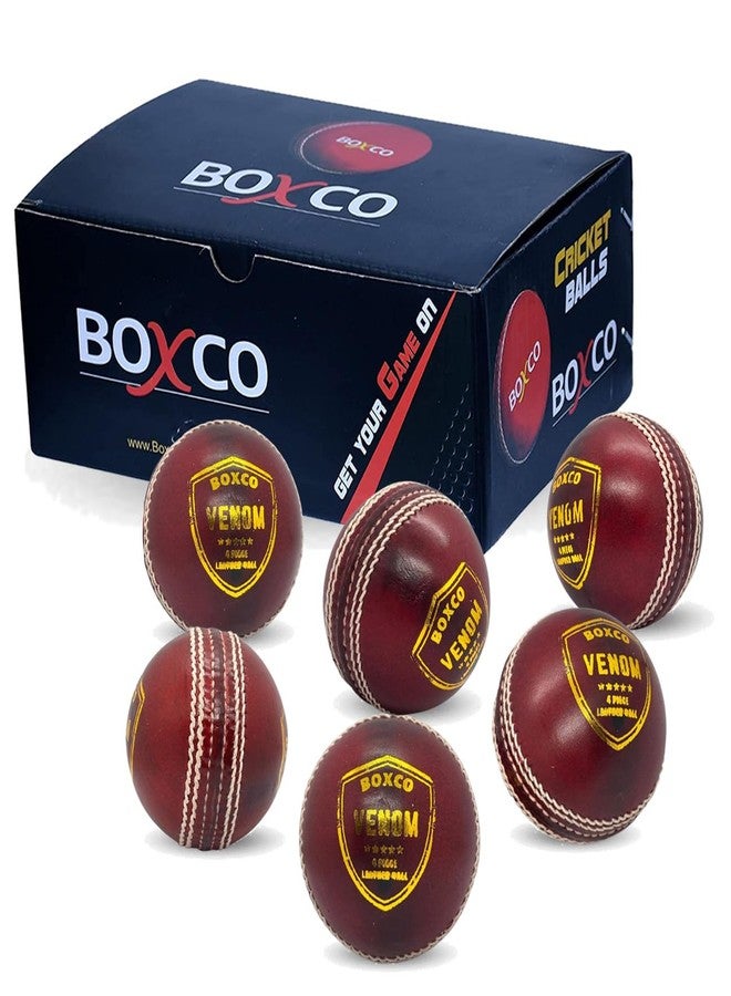 BOXCO Hand Made Cricket Leather Ball Pack of 6 Venom Red Ideal for Club T20 One Day and Test Matches Durable Four Piece Hand Stitched with Excellent Grip (Pack of 6) - Image 1