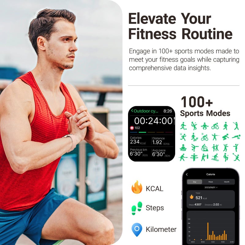 TOZO AMOLED S4 AcuFit One Smart Watch 1.78" Ultra-Clear Screen for Men Women, Call/Answer Fitness Tracker, Sleep Monitor IP68 Waterproof for iOS 11.0+ Android 9.0+ Rose Gold - Image 4