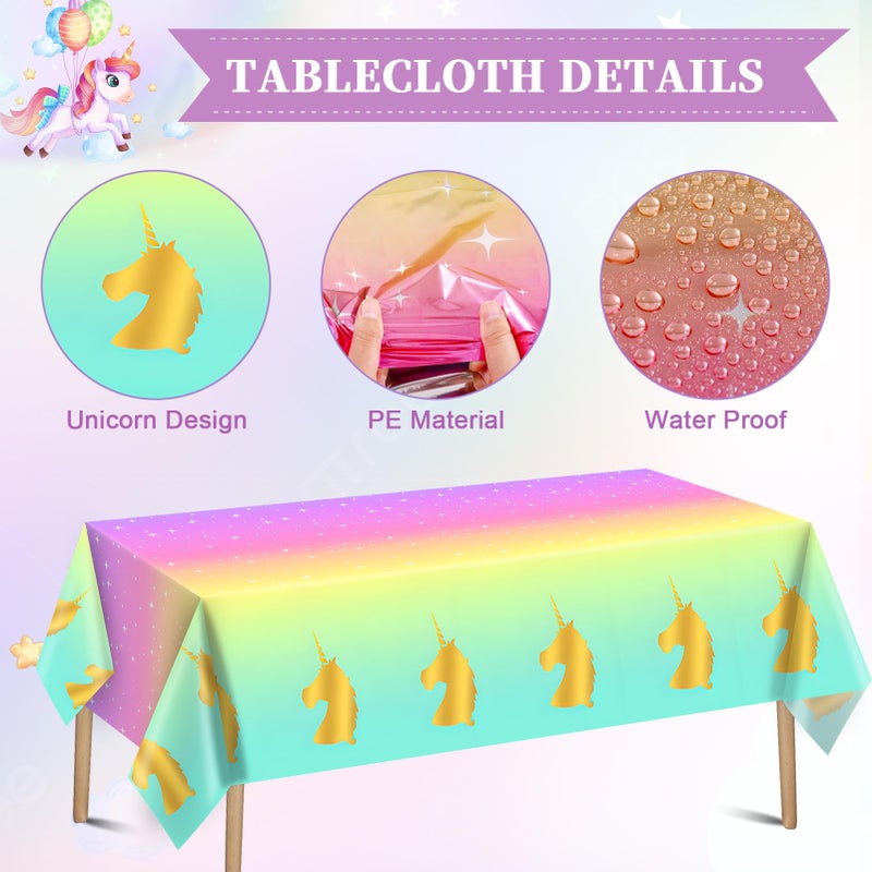 Winrayk 144Pcs Purple Unicorn Party Decorations Birthday Supplies for Girls, Purple Pink Blue Balloon Arch Kit with Backdrop Tablecloth Foil Balloons, Kids Rainbow Unicorn Themed Birthday Decorations - Image 5