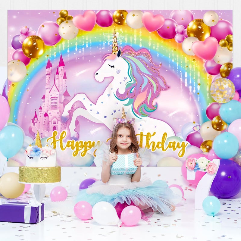 Winrayk 144Pcs Purple Unicorn Party Decorations Birthday Supplies for Girls, Purple Pink Blue Balloon Arch Kit with Backdrop Tablecloth Foil Balloons, Kids Rainbow Unicorn Themed Birthday Decorations - Image 4