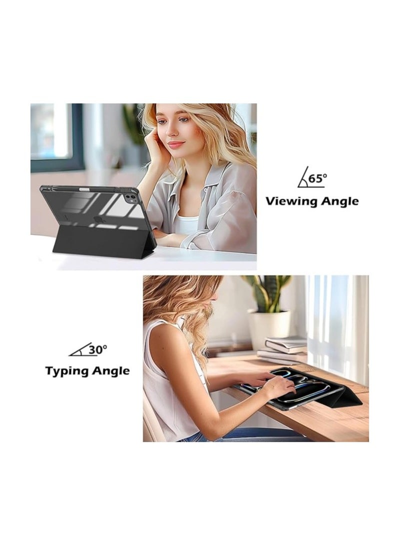 Procases Smart Case for iPad Pro 11 Inch 2024 M4 with Pencil Holder, Clear Back Slim Tri-fold Folio Stand Shell Tablet Cover for iPad Pro 11” 2024 5th Generation -Black - Image 3