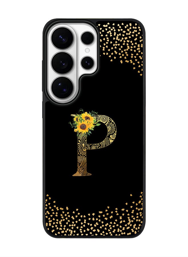 For Samsung Galaxy S26 Ultra Case, [Compatible with MagSafe] Slim Magnetic cover Phone Case - Custom Floral Monogram - P ( Black )