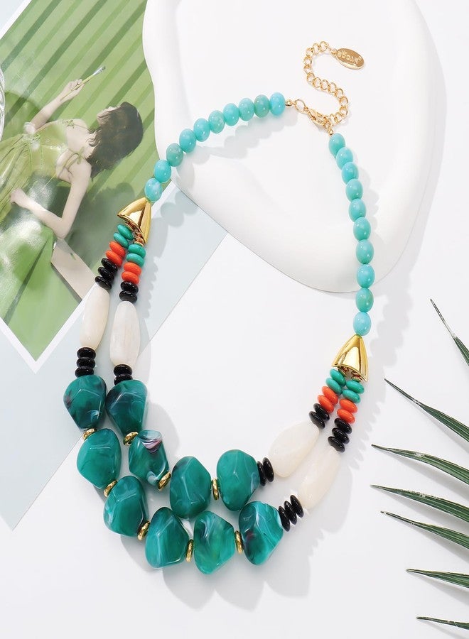 Bocar 2 Layer Statement Chunky Beaded Necklace Multi Strand Fashion Necklaces for Women Gift (NK-10791-Teal) - Image 4
