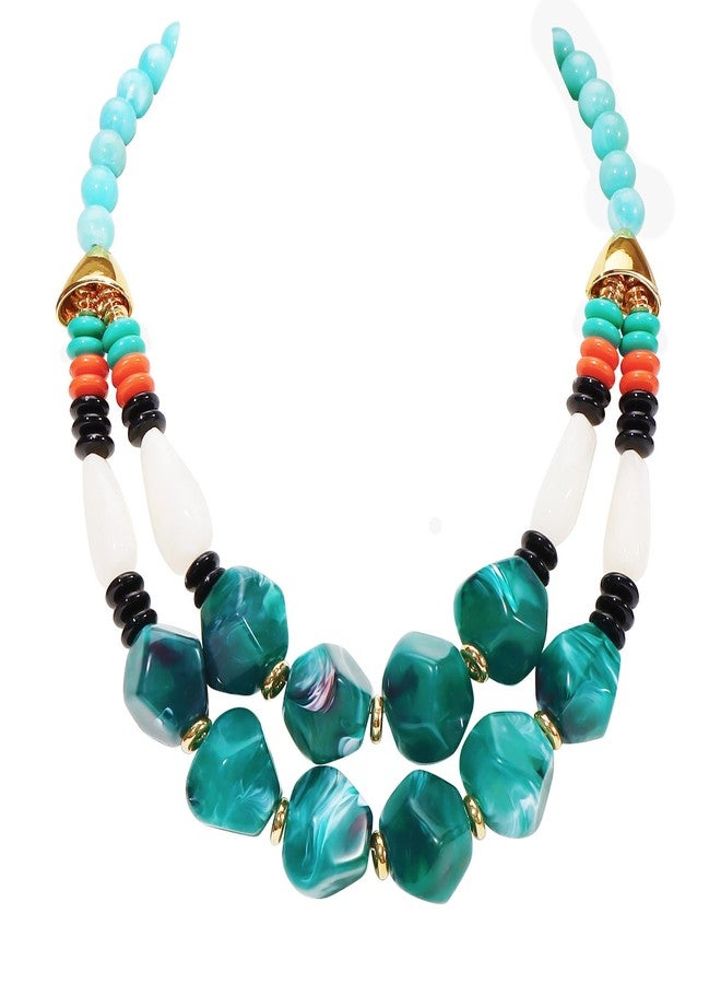 Bocar 2 Layer Statement Chunky Beaded Necklace Multi Strand Fashion Necklaces for Women Gift (NK-10791-Teal) - Image 1