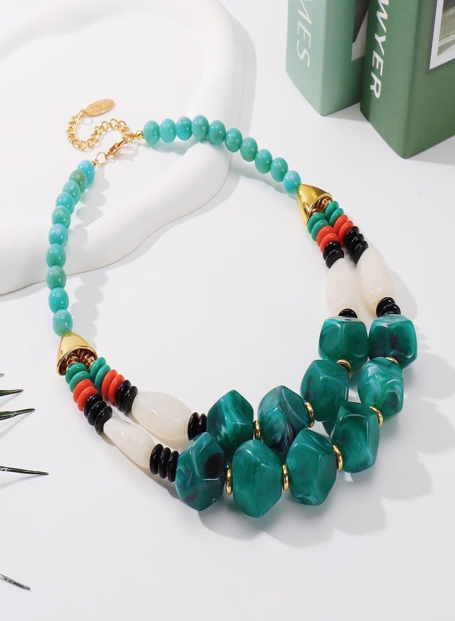 Bocar 2 Layer Statement Chunky Beaded Necklace Multi Strand Fashion Necklaces for Women Gift (NK-10791-Teal) - Image 5