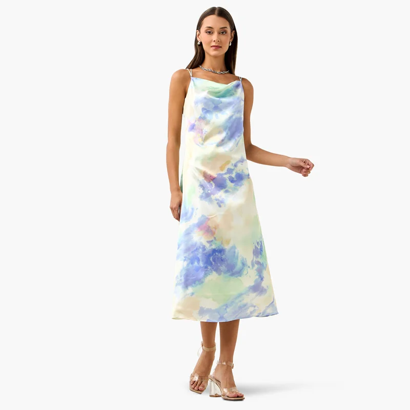 2Xtremz 2Xtremz Tie Dye Print Satin Strappy Sleeveless Dress