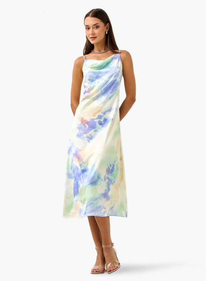 تواكستريمز فستان ساتان بدون أكمام بحمالات وطبعة صبغية - Image 1