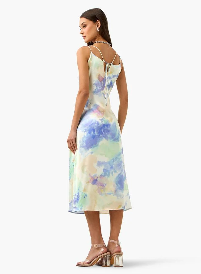 2Xtremz 2Xtremz Tie Dye Print Satin Strappy Sleeveless Dress