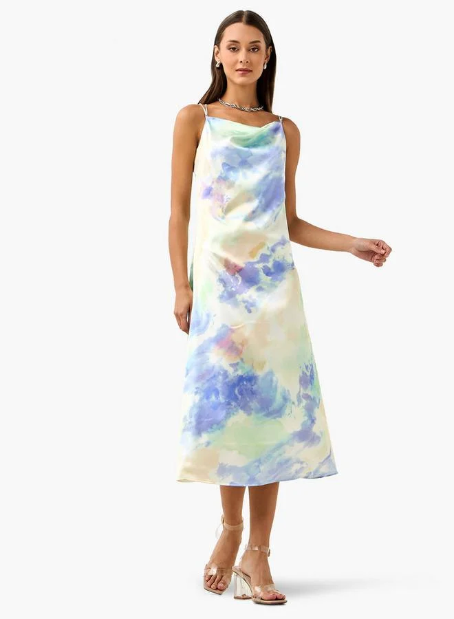 2Xtremz 2Xtremz Tie Dye Print Satin Strappy Sleeveless Dress