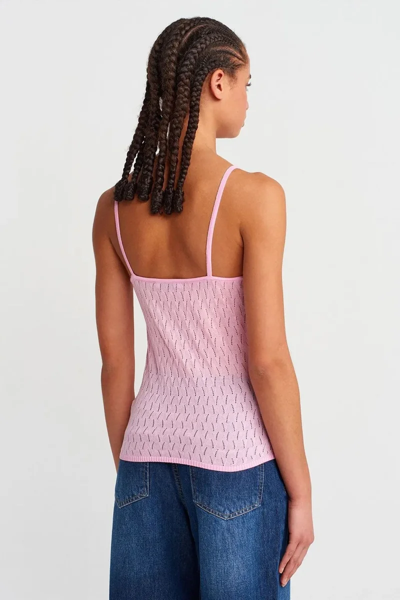 Dilvin Blush Pink DILVIN Textured Crop Cami Blouse With Bow Detail for Women | Best Price UAE