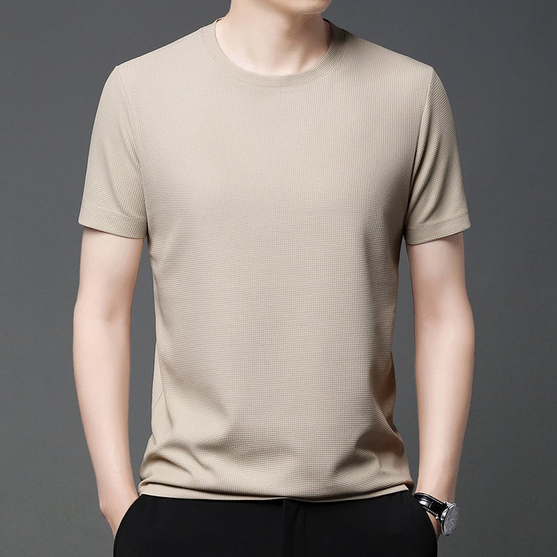 Summer Waffled Short-sleeved T-shirt Men's Ins Loose Fashionable Brand Round Neck Top Fashionable All-match Hong Kong-style Simple T-shirt - Image 4
