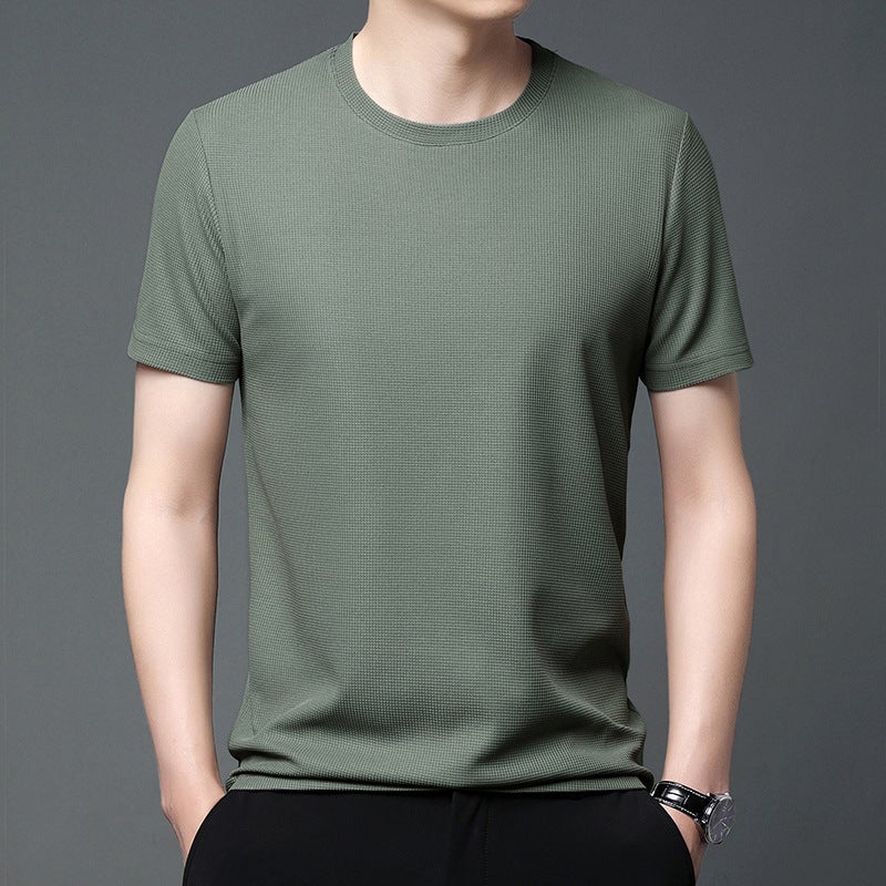 Summer Waffled Short-sleeved T-shirt Men's Ins Loose Fashionable Brand Round Neck Top Fashionable All-match Hong Kong-style Simple T-shirt - Image 3
