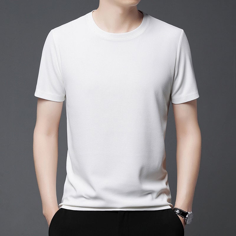 Summer Waffled Short-sleeved T-shirt Men's Ins Loose Fashionable Brand Round Neck Top Fashionable All-match Hong Kong-style Simple T-shirt - Image 5