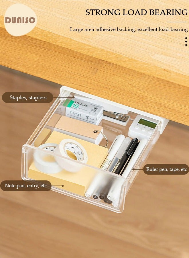 DUNISO 2Pcs Self-adhesive Under Desk Drawer Storage Organizer, Hidden Under Desk Drawer Organiser, Invisible Drawer Storage Box, No Drill Drawer Organizer for School Students Office Stationery Supply - Image 3