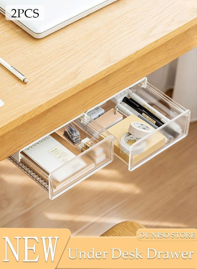 DUNISO 2Pcs Self-adhesive Under Desk Drawer Storage Organizer, Hidden Under Desk Drawer Organiser, Invisible Drawer Storage Box, No Drill Drawer Organizer for School Students Office Stationery Supply - Image 1
