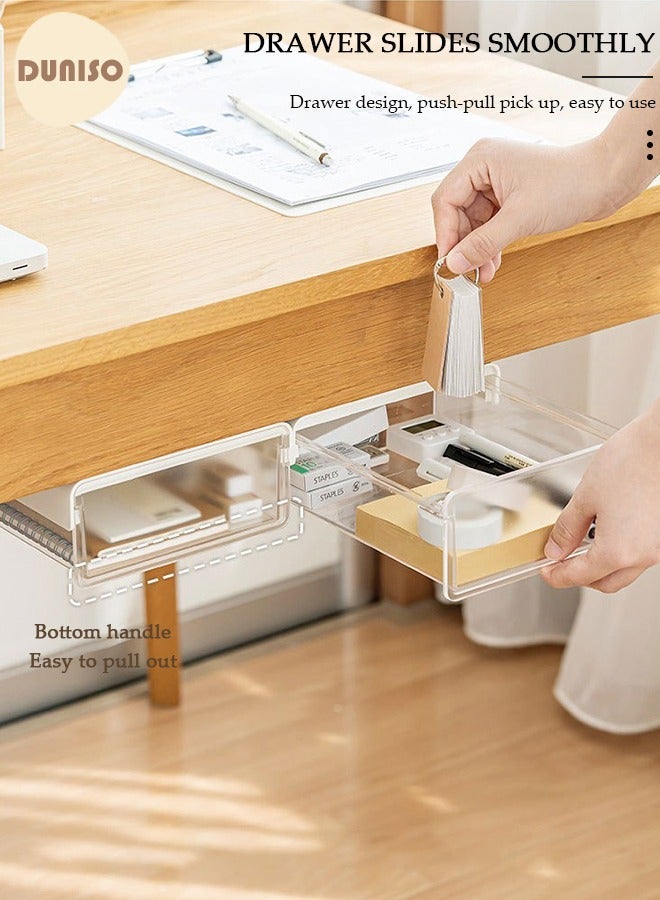 DUNISO 2Pcs Self-adhesive Under Desk Drawer Storage Organizer, Hidden Under Desk Drawer Organiser, Invisible Drawer Storage Box, No Drill Drawer Organizer for School Students Office Stationery Supply - Image 2