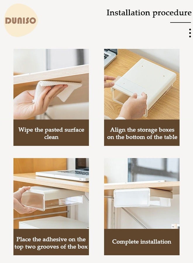 DUNISO 2Pcs Self-adhesive Under Desk Drawer Storage Organizer, Hidden Under Desk Drawer Organiser, Invisible Drawer Storage Box, No Drill Drawer Organizer for School Students Office Stationery Supply - Image 5
