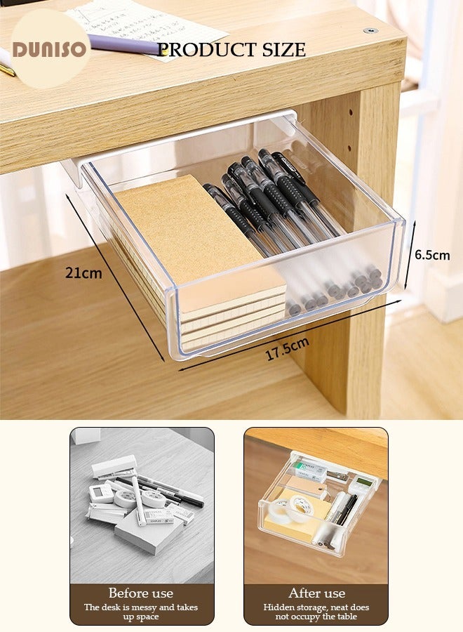 DUNISO 2Pcs Self-adhesive Under Desk Drawer Storage Organizer, Hidden Under Desk Drawer Organiser, Invisible Drawer Storage Box, No Drill Drawer Organizer for School Students Office Stationery Supply - Image 4