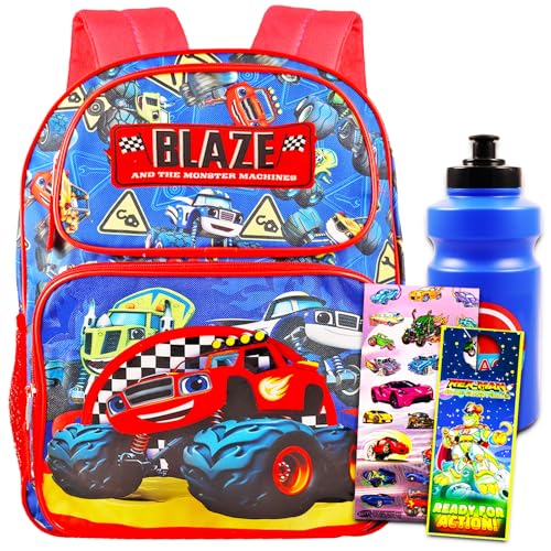 Blaze and the Monster Machines Backpack Set - 16" Monster Truck Book Bag, Water Bottle, Stickers, More | Blaze School Supplies Bundle - Image 1