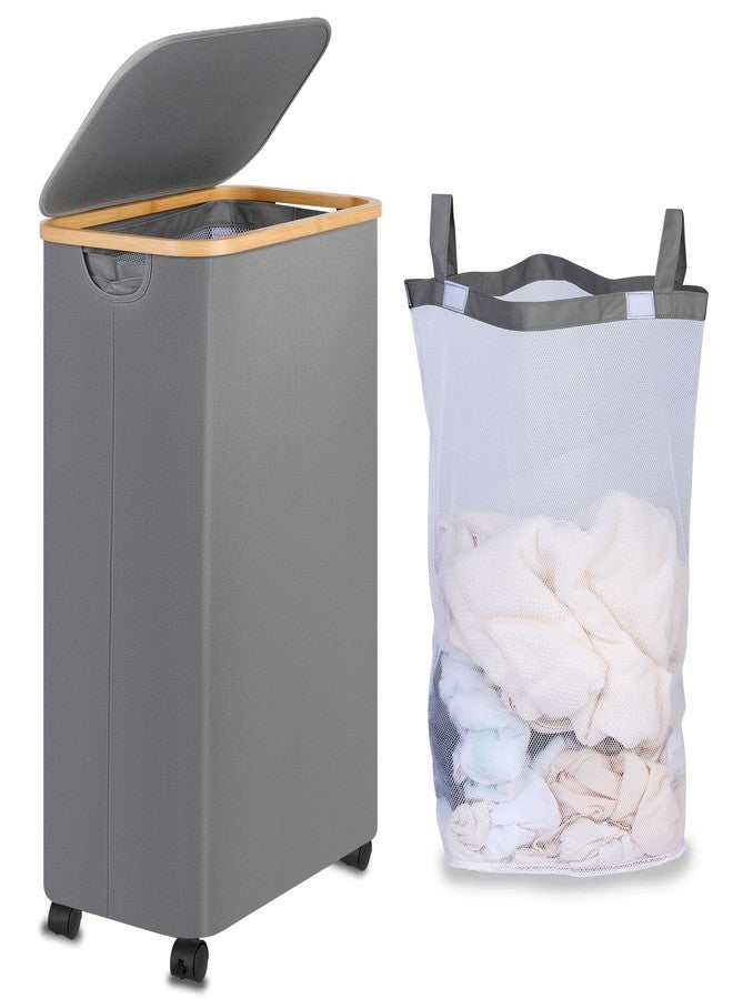 iEGrow Laundry 110L Hamper with Wheels,Clothes Hamper for Laundry,Laundry Basket with Lid and Inner Bag, for Laundry Room, Bedroom, Dormitory Storage,Grey - Image 1