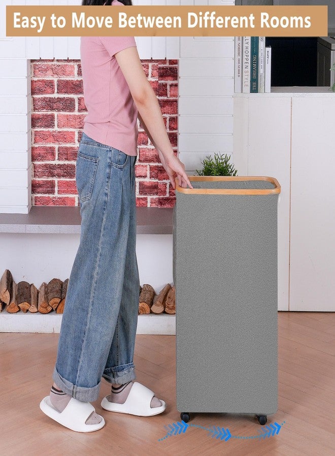iEGrow Laundry 110L Hamper with Wheels,Clothes Hamper for Laundry,Laundry Basket with Lid and Inner Bag, for Laundry Room, Bedroom, Dormitory Storage,Grey - Image 3