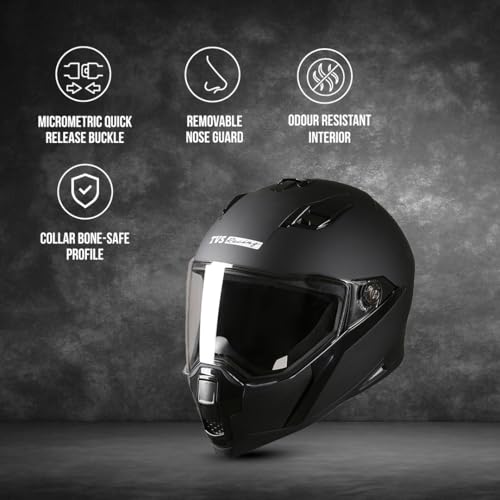 TVS Racing Anti Matter Full Face Helmet for Bike & Motorcycle Riders-DOT & ISI Certified-Lightweight ABS Shell, UV Resistant-Ventilated Comfort Liner, Quick-Release Visor & Chin Strap (Matt Black/L) - Image 2