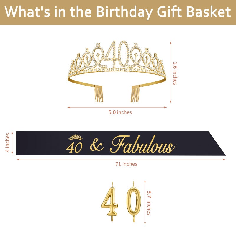 Juesly 40th Birthday Decorations for Women with Sash Black and Tiara Gold, Number Candles Gold, Womens 40 Birthday Decorations - Image 3