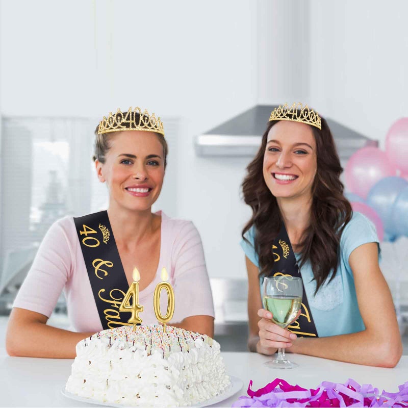 Juesly 40th Birthday Decorations for Women with Sash Black and Tiara Gold, Number Candles Gold, Womens 40 Birthday Decorations - Image 5
