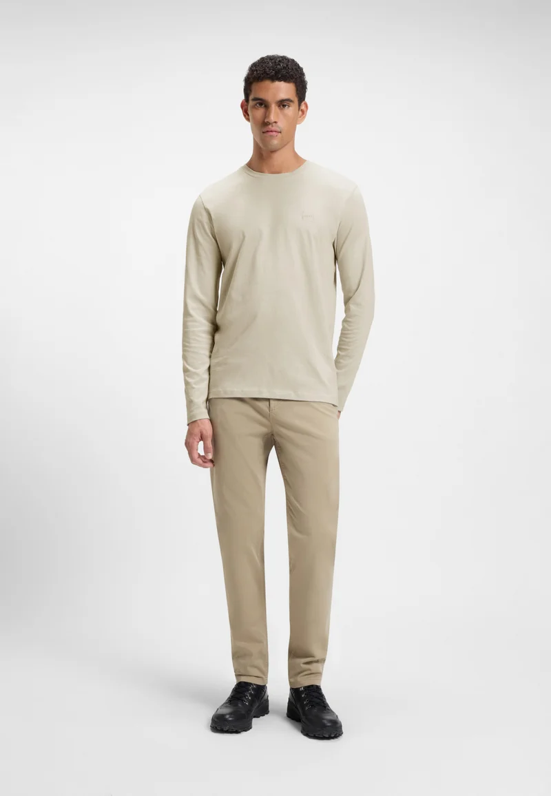 BOSS Light Beige Long-sleeved T-shirt in cotton with logo patch for Men | Best Price UAE